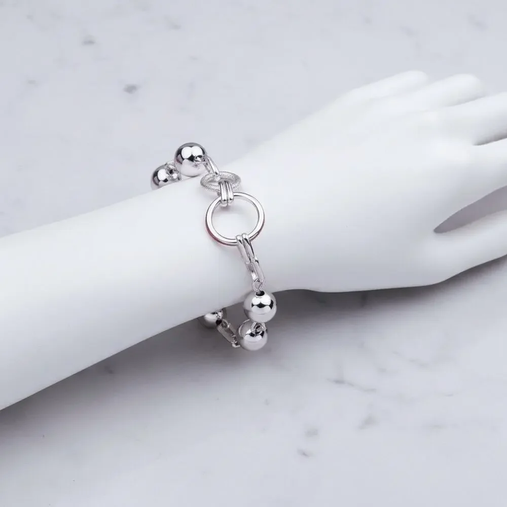 Bracelet Retro bead circle chain 925 Sterling Silver color 20CM for Women - Picture 4 of 7